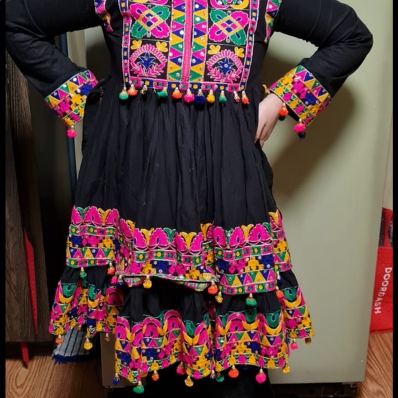 Afghani Style dress black with design all over. Black color dress. - Picture 2 of 3